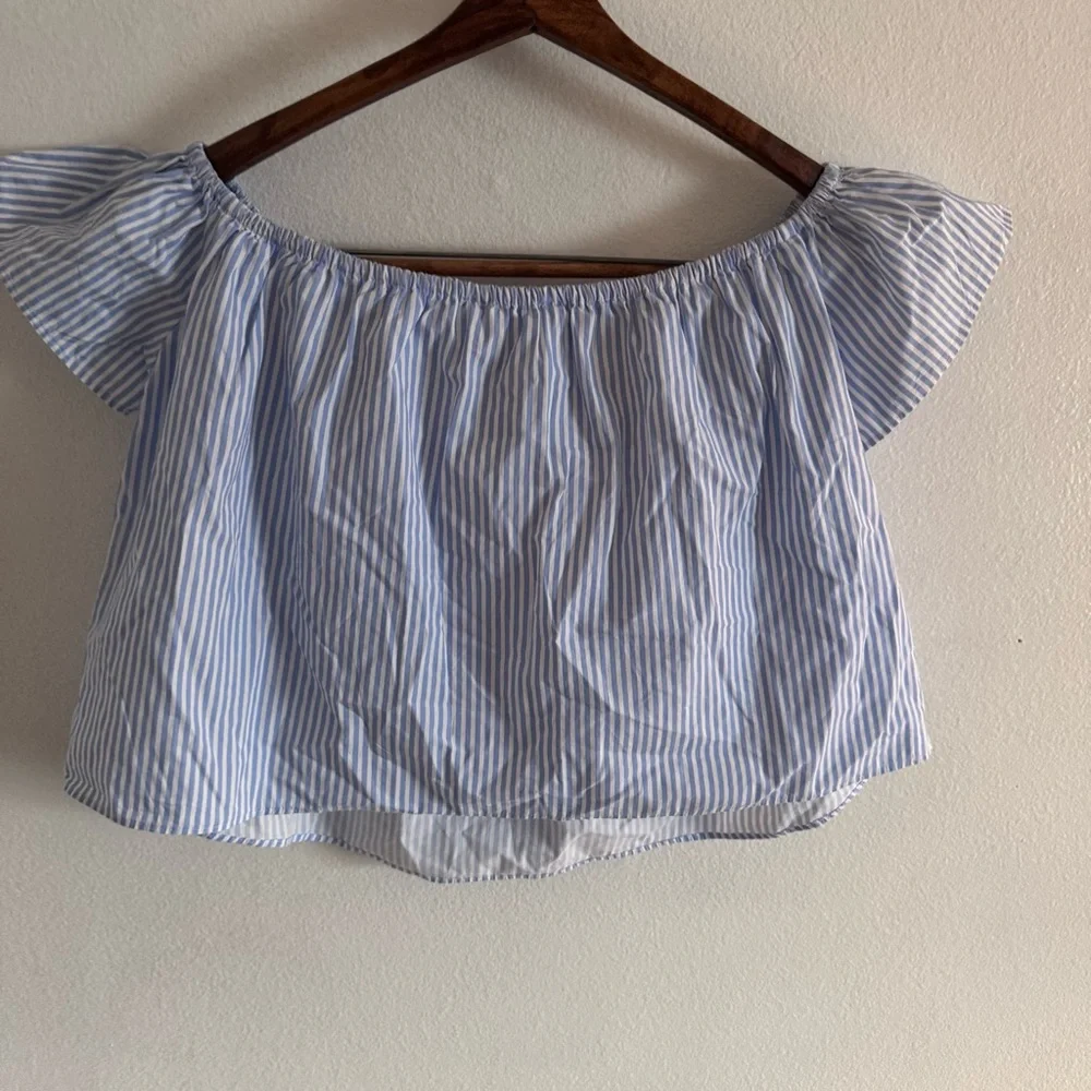 Zara Basics Collection Cropped Top Blue & White Striped Size Sm Nautical Beachy